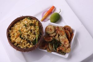 KOKUM AND COCONUT CHITRANNA WITH SPINY GOURD CRISPIES